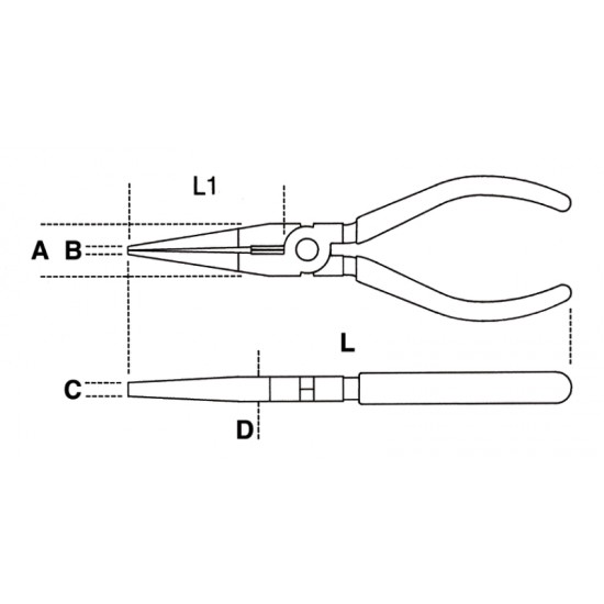 Pinze a becchi mezzotondi lunghissimi diritti Beta manici antiscivolo finitura industriale 200mm