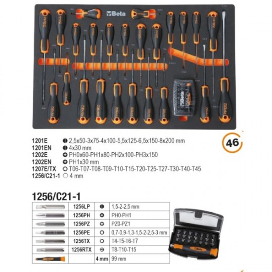 Cassettiera 7 cassetti Beta C24EH con assortimento di 309 utensili INDUSTRIA in termoformato