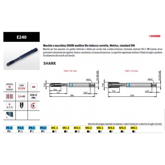 Maschio DORMER per acciai/Inox Blue Shark M10 F.P.