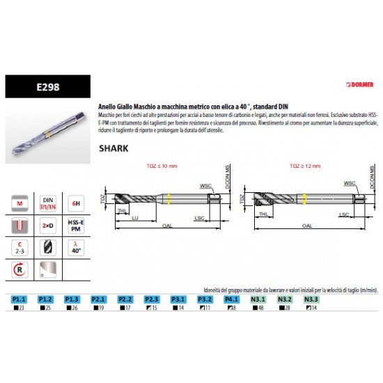 Maschio DORMER per acciai Yellow Shark M4 F.C.