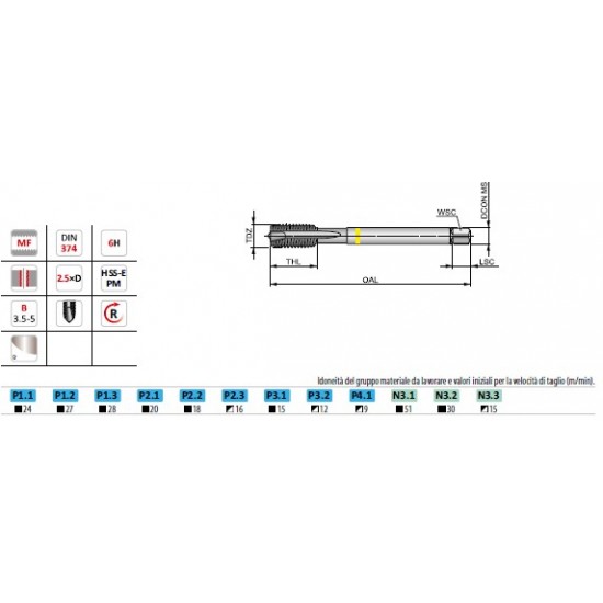 Maschio a macchina DORMER Hss-e Yellow Shark M8X1,00