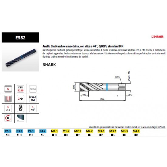 Maschio DORMER per acciai/inox Blue Shark G3/8"